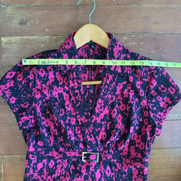 EXPRESS DESIGN STUDIOS Black Pink Faux Wrap Blouse Office Siren Top Y2K Fairy XS - Picture 8 of 12